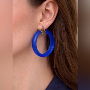 Blue Frosted Lucite Hoop Earrings - Excellent Condition